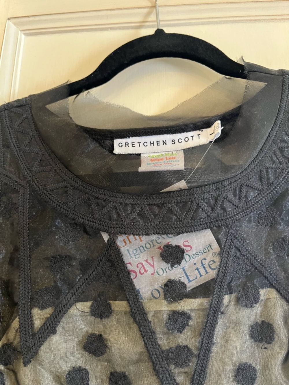 Gretchen Scott Designs Black Sheer Dot & Chevron Mini Dress - Picture 5 of 5